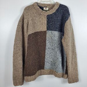 Carraig Donn Mens Handknit Ireland Wool Sweater Colorblock Chunky Multicolor L